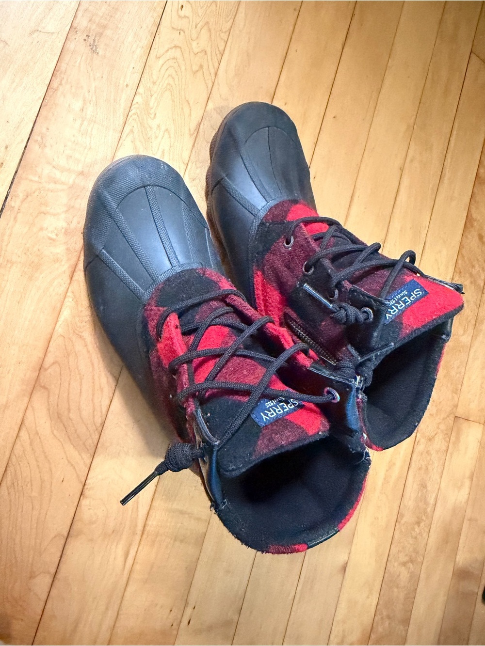 Sperry Kids Red and Black Plaid Duck Boots